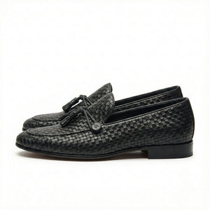 D'S Damat Men's Woven Leather Tassel Loafers Slip-On Dress Shoes