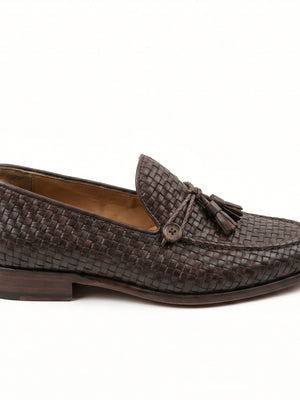 D'S Damat Men's Woven Leather Tassel Loafers Slip-On Dress Shoes