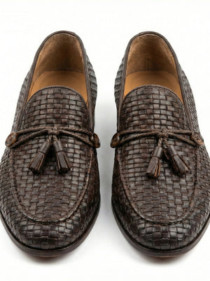 D'S Damat Men's Woven Leather Tassel Loafers Slip-On Dress Shoes - 5HF090673601D