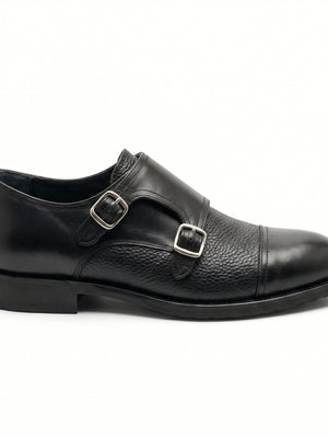 D'S Damat Men's Genuine Leather Cap Toe Double Monk Strap Shoes