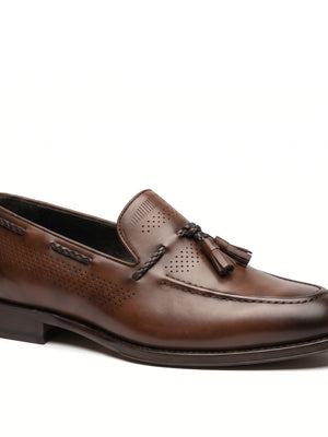 D'S Damat Men's Genuine Leather Perforated Tassel Loafers