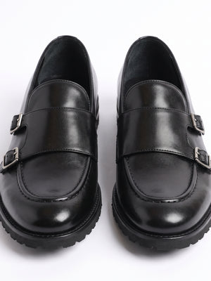D'S Damat Men's Genuine Leather Double Monk Strap Loafers with Lug Sole