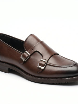 D'S Damat Men's Genuine Leather Double Monk Strap Loafers with Lug Sole
