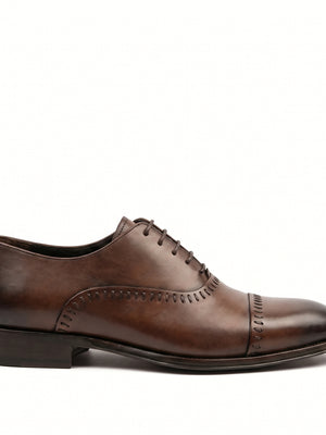 D'S Damat Men's Genuine Leather Semi Brogue Cap Toe Oxford Shoes
