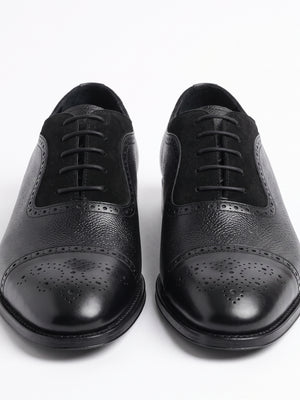D'S Damat Men's Mixed Leather Suede Semi Brogue Oxford Dress Shoes