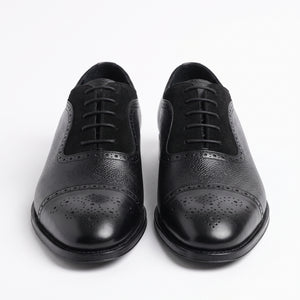 D'S Damat Men's Mixed Leather Suede Semi Brogue Oxford Dress Shoes