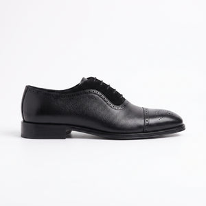 D'S Damat Men's Mixed Leather Suede Semi Brogue Oxford Dress Shoes