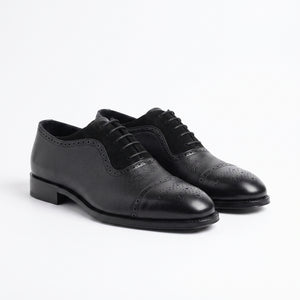 D'S Damat Men's Mixed Leather Suede Semi Brogue Oxford Dress Shoes