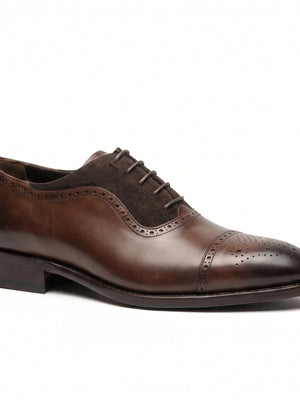 D'S Damat Men's Mixed Leather Suede Semi Brogue Oxford Dress Shoes