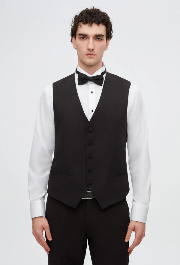 Twn Slim Fit Black Straight Collar Groom Suit & Tuxedo Vest Suit-D'S DAMAT ONLINE