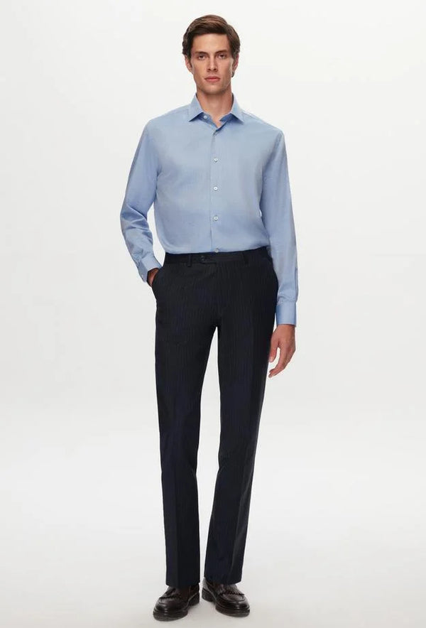 Ds Damat Regular Fit Blue Dobby Shirt-D'S DAMAT ONLINE