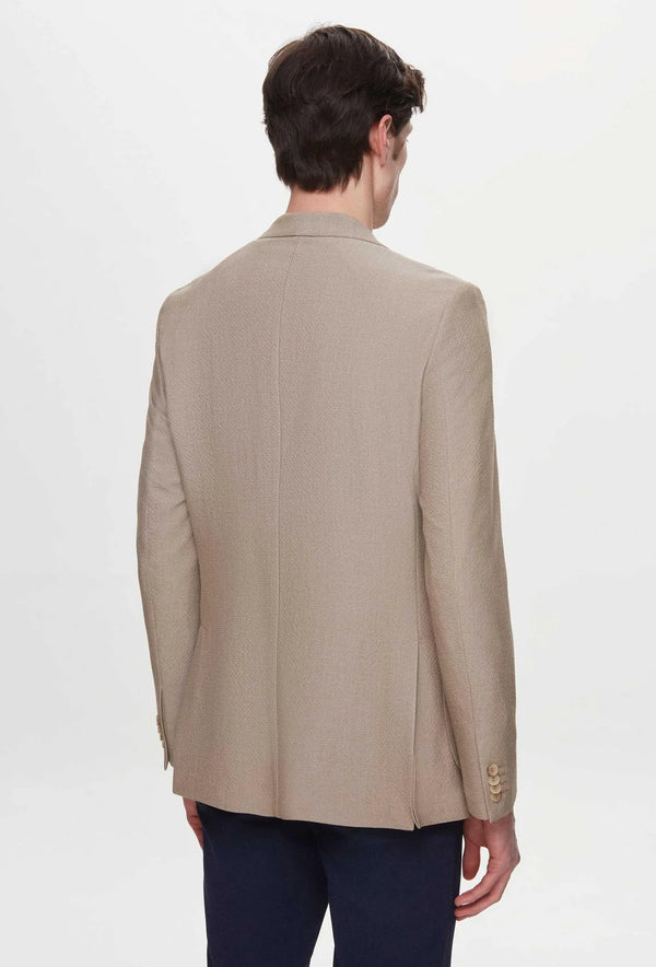 Ds Damat Slim Fit Beige Dobby Fabric Jacket-D'S DAMAT ONLINE