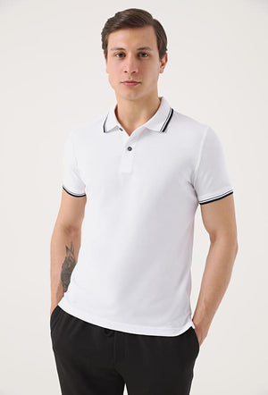 Twn Slim Fit White Plain Knit 100% Cotton Polo T-Shirt-D'S DAMAT ONLINE