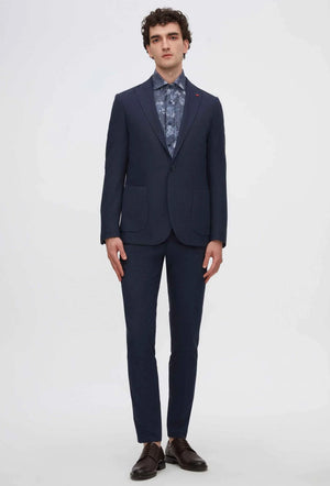 Twn Slim Fit Navy Blue Dobby Fabric Jacket