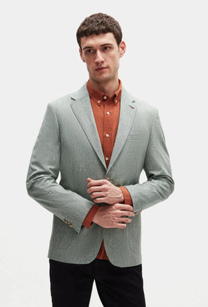Ds Groom Slim Fit Green Plain Linen Blend Fabric Jacket
