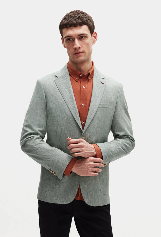 Ds Groom Slim Fit Green Plain Linen Blend Fabric Jacket