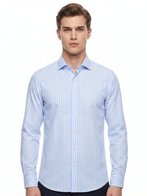 TWN Men's Slim Fit Striped Cotton Blend Formal Shirt