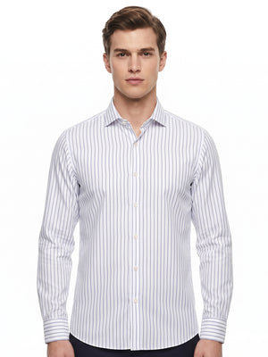 TWN Men's Slim Fit Striped Cotton Blend Formal Shirt