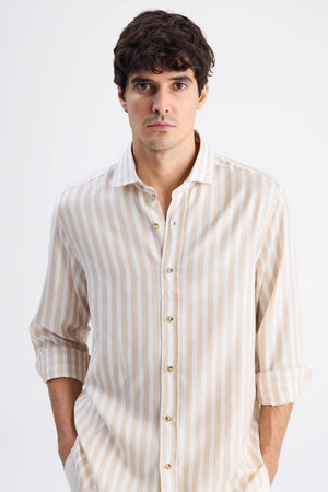 D'S Damat Comfort Fit 100% Tencel™ Striped Shirt Casual Men's Shirt