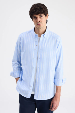 D'S Damat Comfort Fit 100% Cotton Striped Shirt Casual Men's Shirt