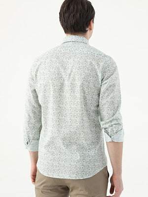 Ds Damat Slim Fit Green Printed 100% Cotton Shirt-D'S DAMAT ONLINE