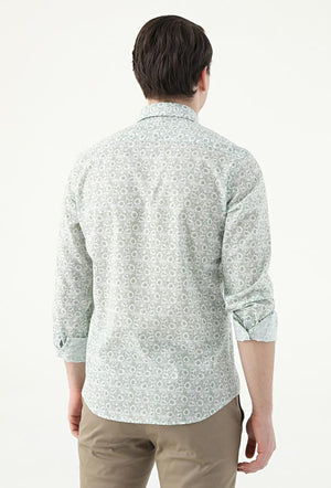 Ds Damat Slim Fit Green Printed 100% Cotton Shirt-D'S DAMAT ONLINE
