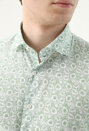 Ds Damat Slim Fit Green Printed 100% Cotton Shirt-D'S DAMAT ONLINE