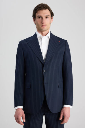 D'S Damat Comfort Fit Wool Blend Striped Suit Premium Stretch Formal Men's Suit - 6HF05KV06604M
