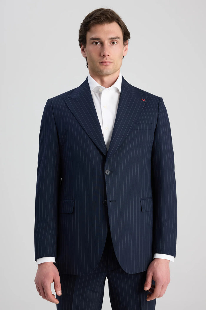 D'S Damat Comfort Fit Wool Blend Striped Suit Stretch Formal Men's Suit