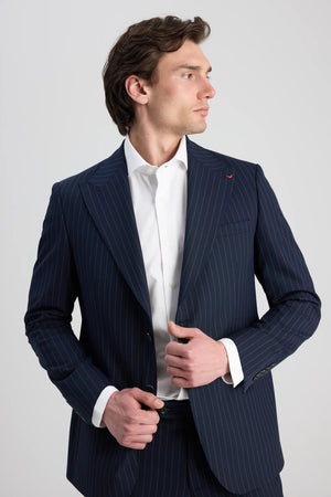 D'S Damat Comfort Fit Wool Blend Striped Suit Premium Stretch Formal Men's Suit - 6HF05KV06604M