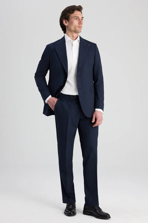 D'S Damat Comfort Fit Wool Blend Striped Suit Premium Stretch Formal Men's Suit - 6HF05KV06604M