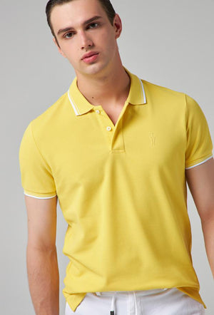Twn Slim Fit Yellow Plain Knit 100% Cotton Polo T-Shirt-D'S DAMAT ONLINE
