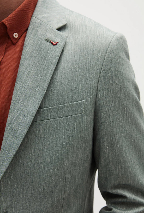 Ds Groom Slim Fit Green Plain Linen Blend Fabric Jacket