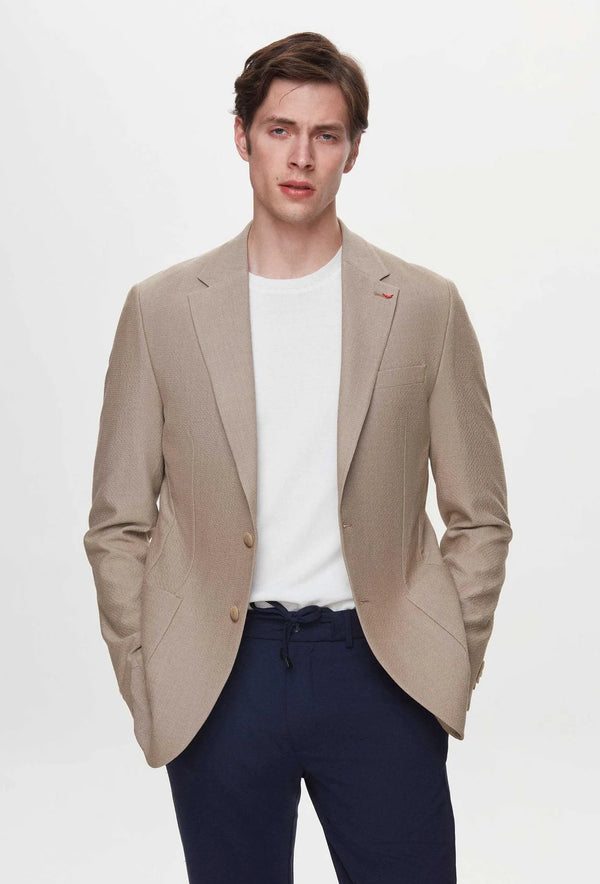Ds Damat Slim Fit Beige Dobby Fabric Jacket-D'S DAMAT ONLINE