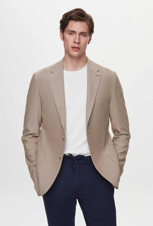 Ds Damat Slim Fit Beige Dobby Fabric Jacket-D'S DAMAT ONLINE