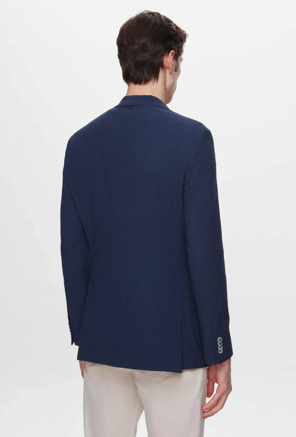 Ds Damat Slim Fit Navy Blue Dobby Fabric Jacket-D'S DAMAT ONLINE