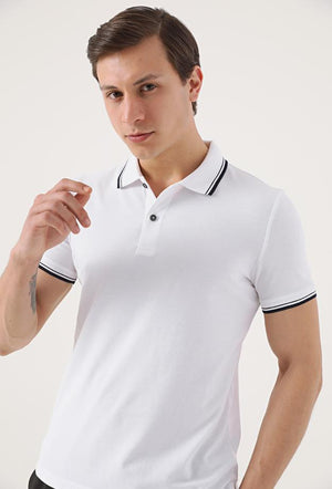 Twn Slim Fit White Plain Knit 100% Cotton Polo T-Shirt-D'S DAMAT ONLINE