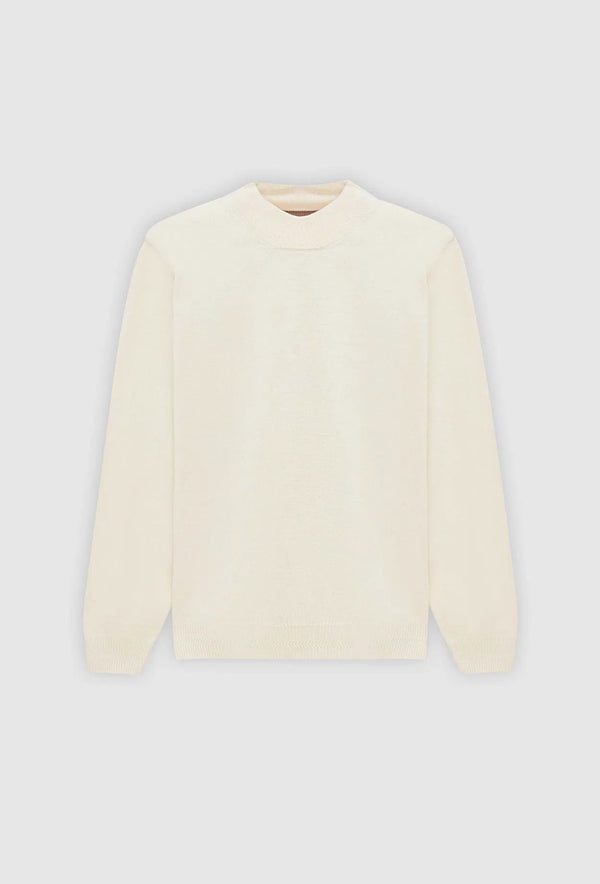 Ds Damat Regular Fit Off White Plain Knit Half Turtleneck Wool Knitwear Sweater