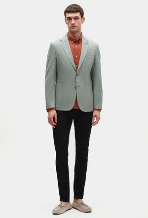 Ds Groom Slim Fit Green Plain Linen Blend Fabric Jacket