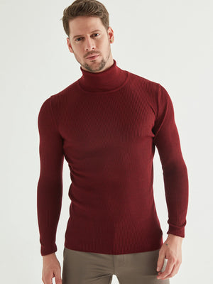 TWN Men's Slim Fit Rib Knit Wool Blend Half Turtleneck Sweater