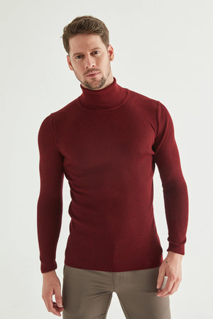 TWN Men's Slim Fit Rib Knit Wool Blend Half Turtleneck Sweater