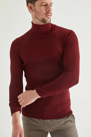 TWN Men's Slim Fit Rib Knit Wool Blend Half Turtleneck Sweater