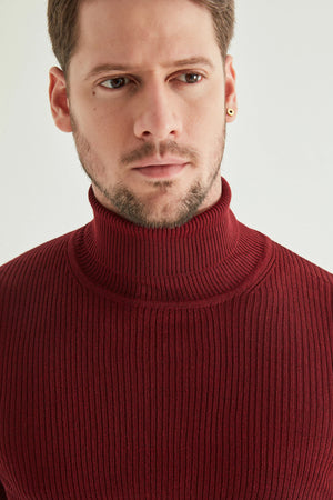 TWN Men's Slim Fit Rib Knit Wool Blend Half Turtleneck Sweater
