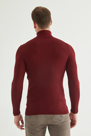 TWN Men's Slim Fit Rib Knit Wool Blend Half Turtleneck Sweater