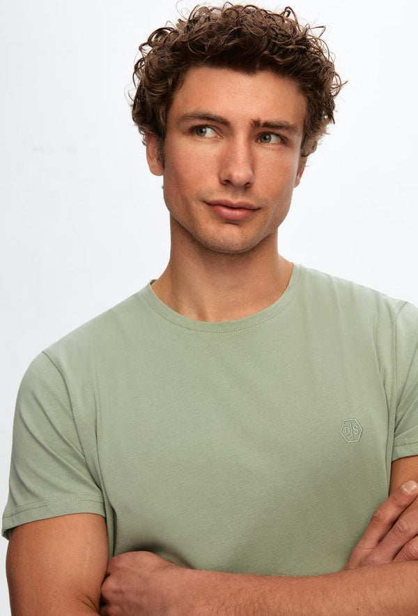 Ds Damat Regular Fit  Light Green Plain Knitted T-shirt-D'S DAMAT ONLINE