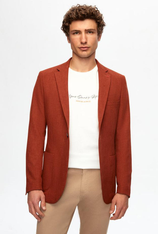 Twn Slim Fit Brown Dobby Fabric Jacket-D'S DAMAT ONLINE