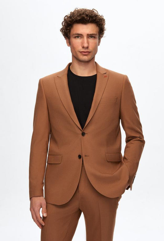 Twn Slim Fit Camel Dobby Suit-D'S DAMAT ONLINE