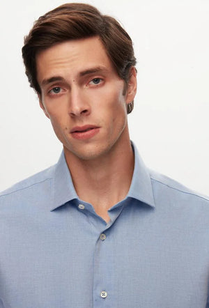 Ds Damat Regular Fit Blue Dobby Shirt-D'S DAMAT ONLINE