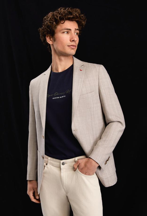 Ds Damat Slim Fit Gray Printed Fabric Jacket-D'S DAMAT ONLINE