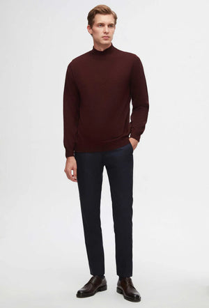 Ds Damat Regular Fit Burgundy Plain Knit Half Turtleneck Wool Knitwear Sweater